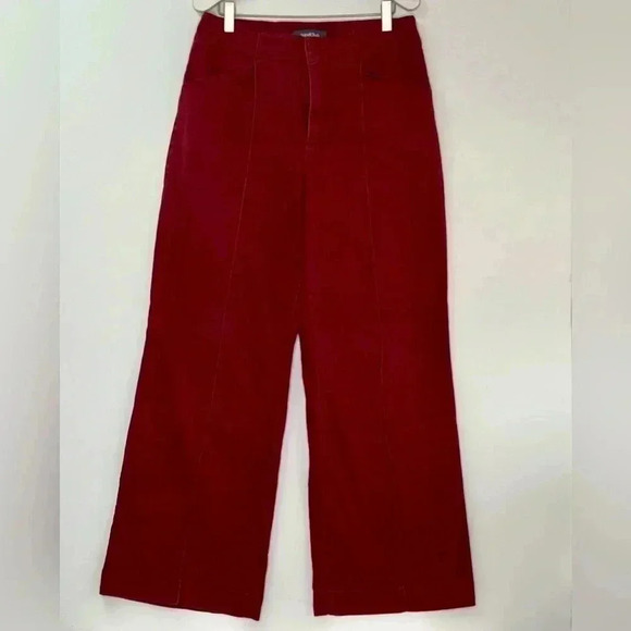 ModCloth Wide Leg High Rise Front Seams Pants Burgundy Sz 8 - Picture 1 of 12